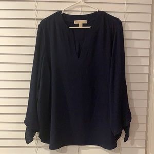Michael Kors Tie Sleeve Navy Blue Blouse